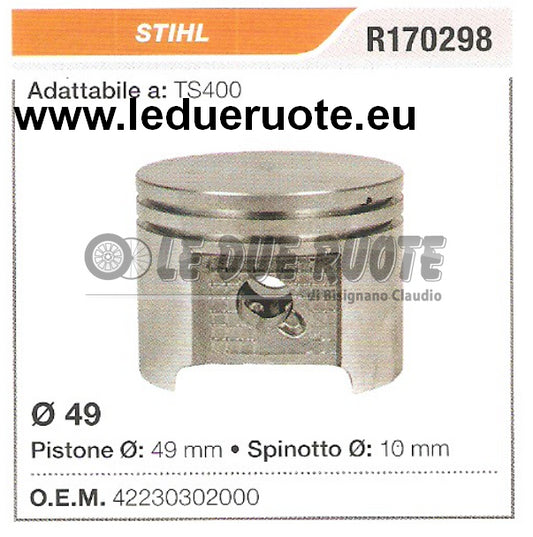 42230302000 PISTONE COMPLETO STIHL TS400 MOTOSEGA Ø 49 SPINOTTO 10