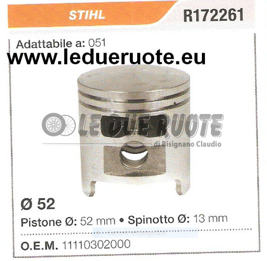 11110302000 PISTONE COMPLETO STIHL 051 MOTOSEGA Ø 52 SPINOTTO 13