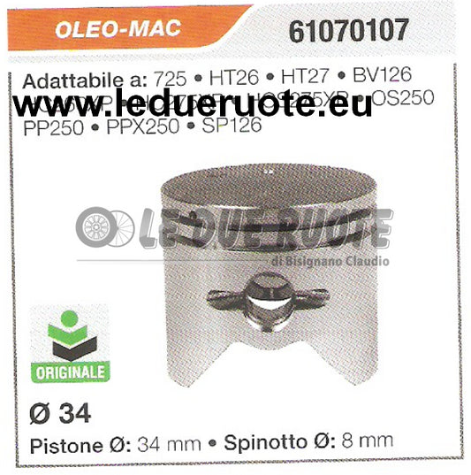61070107 PISTONE COMPLETO OLEO MAC HC275XP PP250 ORIGINALE DECESPUGLIATORE Ø 34