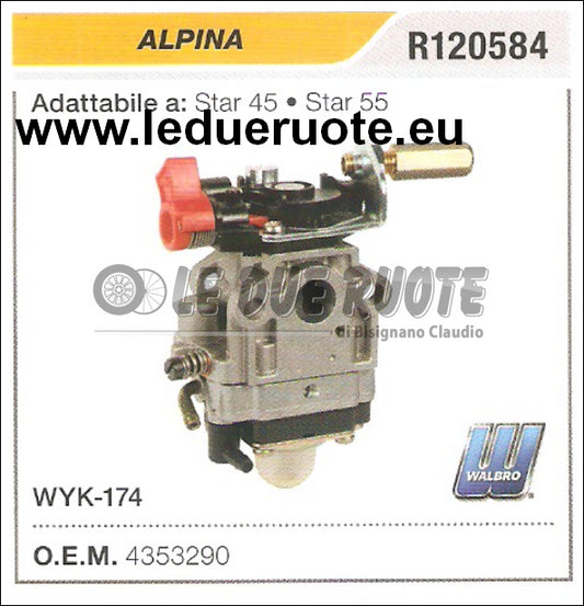 4353290 CARBURATORE A MEMBRANA WYK - 174 ALPINA STAR 45 STAR 55 WALBRO