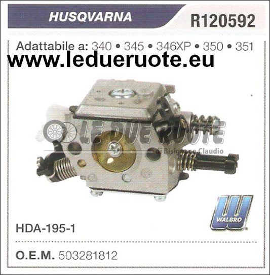 503281812 CARBURATORE A MEMBRANA HDA - 195 - 1 HUSQVARNA  350 351 WALBRO