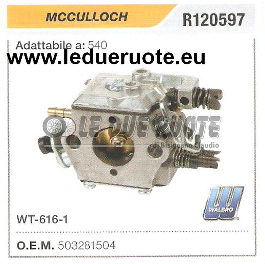503281504 CARBURATORE A MEMBRANA WT 616 1 MCCULLOCH 540 WALBRO
