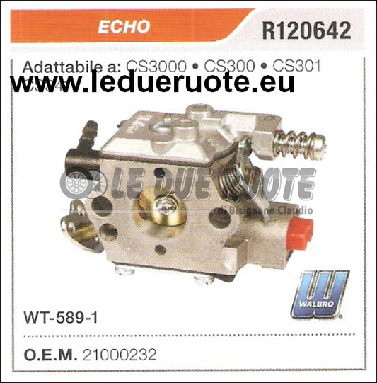 21000232 CARBURATORE A MEMBRANA WT 589 1 ECHO CS3000 CS300 CS301 CS341 WALBRO