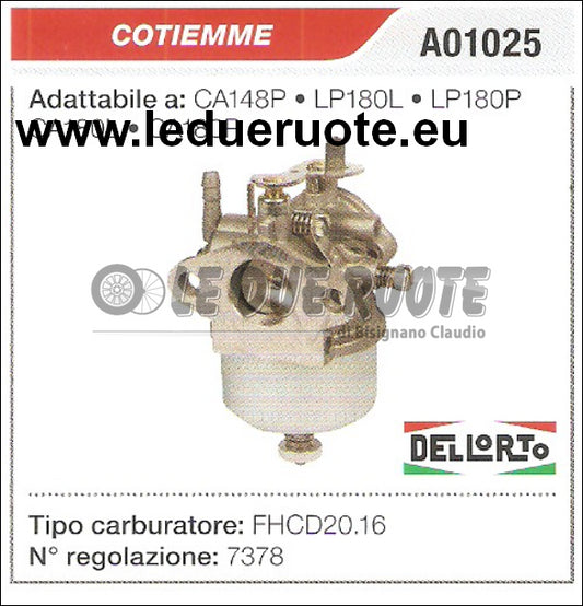 A01025 CARBURATORE A VASCHETTA FHCD20.16 COTIEMME CA180L CA180P CA148P DELL'ORTO