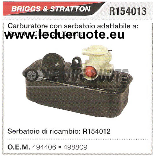 498809 CARBURATORE A VASCHETTA BRIGGS & STRATTON SERBATOIO SPRINT CLASSIC  QUATT