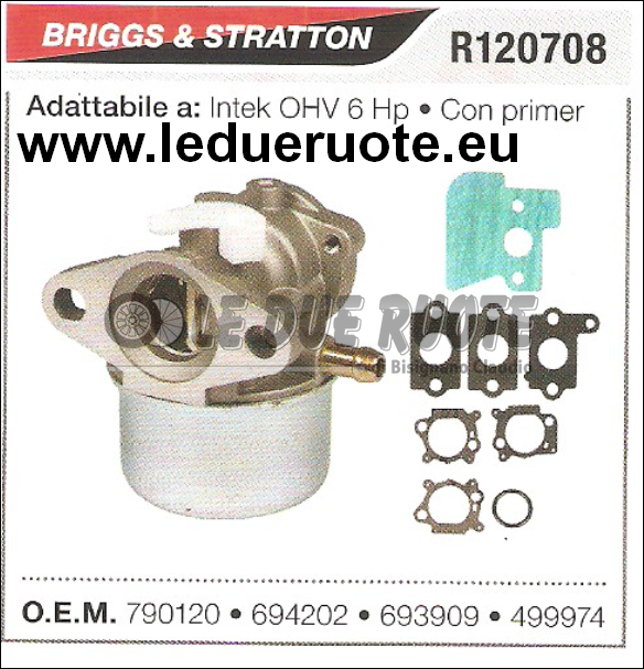 693909 CARBURATORE A VASCHETTA BRIGGS & STRATTON INTEK OHV 6 Hp CON PRIMER