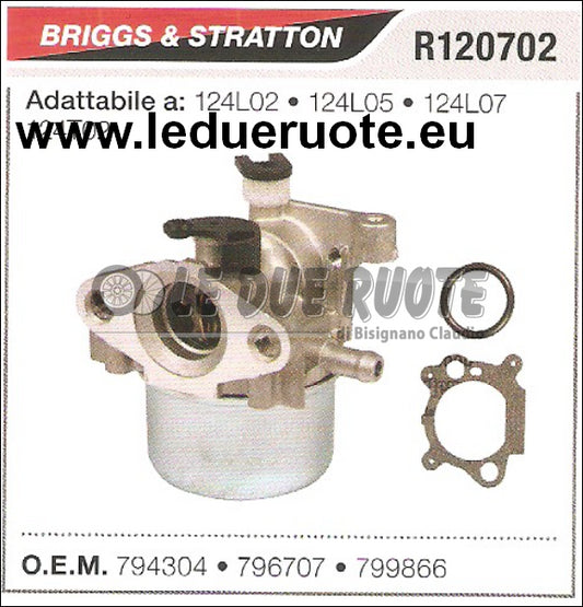 796707 CARBURATORE A VASCHETTA BRIGGS & STRATTON 124T02 124L02 124L05 124L07