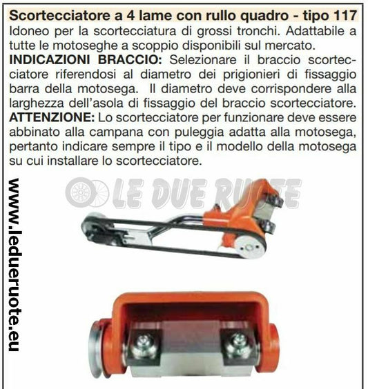 SCORTECCIATORE MOTOSEGA PROFESSIONALE 4 LAME RULLO QUADRO BOSCAIOLO 117
