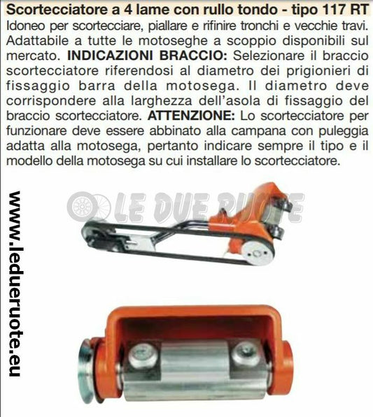 SCORTECCIATORE MOTOSEGA PROFESSIONALE 4 LAME RULLO TONDO 117 CON CAMPANA