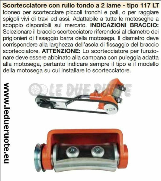 SCORTECCIATORE MOTOSEGA PROFESSIONALE 2 LAME RULLO TONDO 117 CON CAMPANA