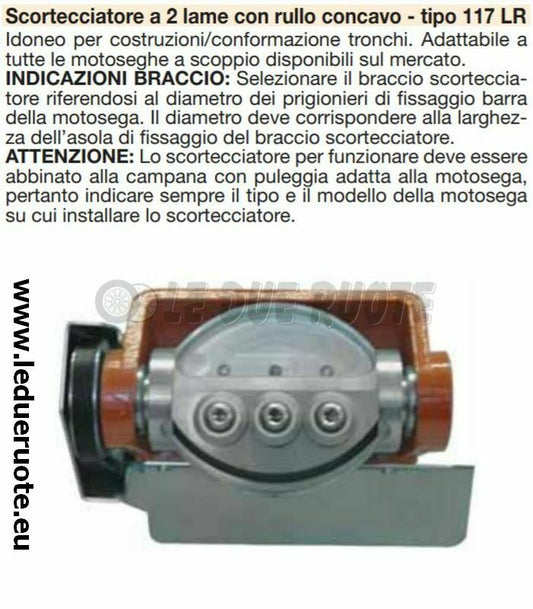SCORTECCIATORE MOTOSEGA PROFESSIONALE 2 LAME RULLO CONCAVO 117 CON CAMPANA