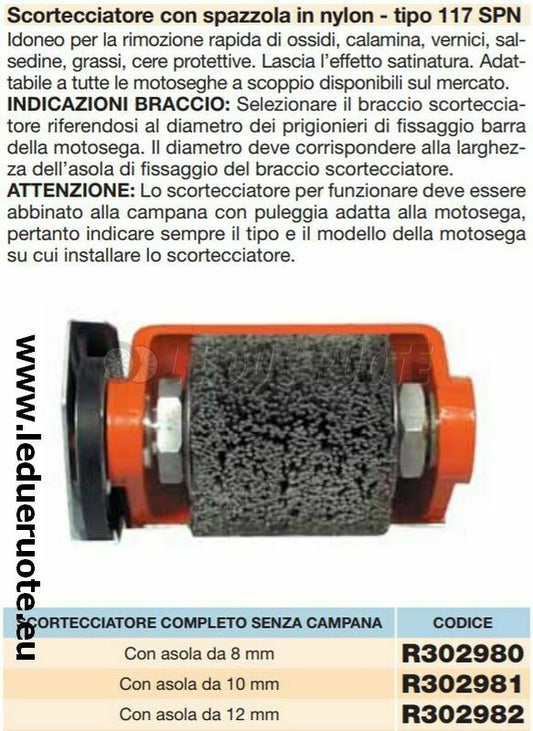 SCORTECCIATORE MOTOSEGA PROFESSIONALE SPAZZOLA IN NYLON CON CAMPANA