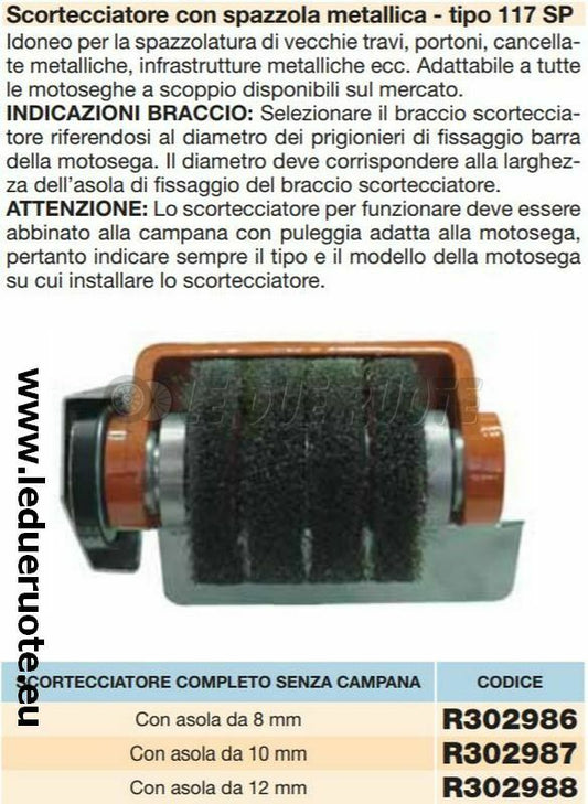 SCORTECCIATORE MOTOSEGA PROFESSIONALE SPAZZOLA METALLICA CON CAMPANA