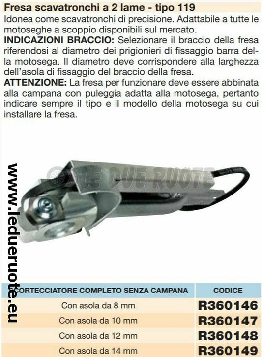 FRESA SCAVATRONCHI 2 LAME MOTOSEGA PROFESSIONALE CON CAMPANA