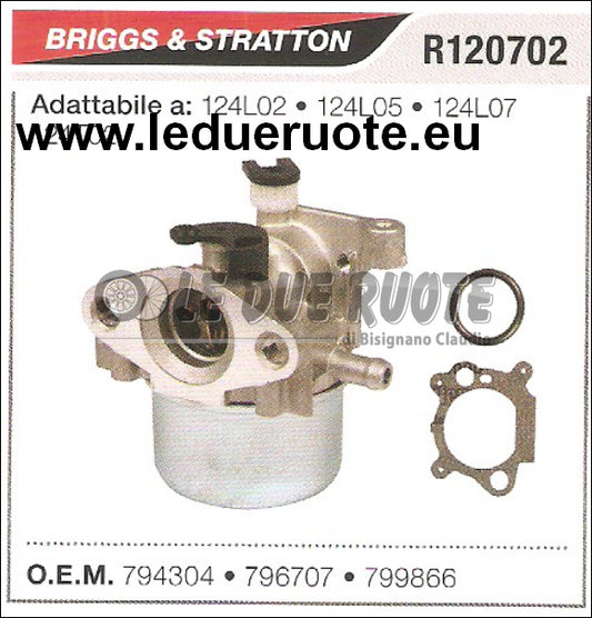 796707 CARBURATORE A VASCHETTA BRIGGS & STRATTON 124T02 124L02 124L05 124L07