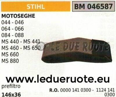 11241410300 FILTRO ARIA prefil MOTOSEGA STIHL 044 046 063 066 084 088 146x36
