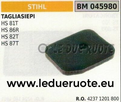 42371201800 SPUGNA FILTRO ARIA TAGLIASIEPI TOSASIEPE STIHL HS 81T 86R 82T 87T