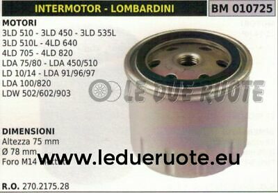 270217528 FILTRO OLIO MOTORE INTERMOTOR LOMBARDINI LDA 100/820 LDW 502/602/903
