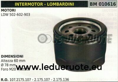 1072175107 2175136 FILTRO OLIO MOTORE INTERMOTOR LOMBARDINI LDW 502 602 903