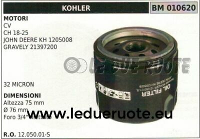 1205001 FILTRO OLIO MOTORE KOHLER TRATTORINO GRAVELY 21397200 75x76 3/4"