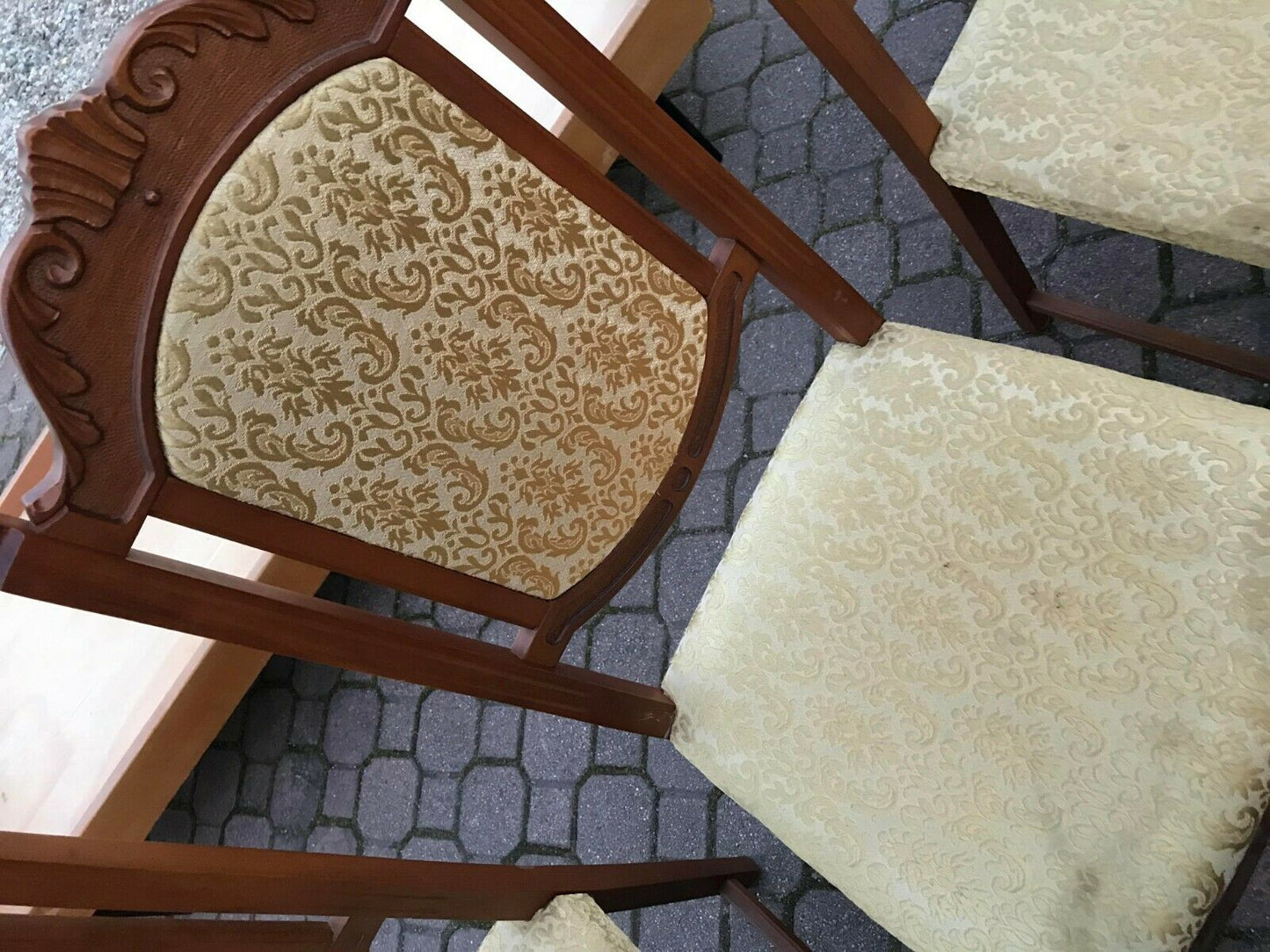 SET 5 Sedie in legno ANTICHE imbottite poltrone VINTAGE cucina floreale antique