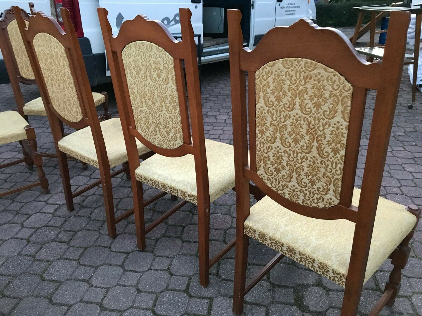 SET 5 Sedie in legno ANTICHE imbottite poltrone VINTAGE cucina floreale antique
