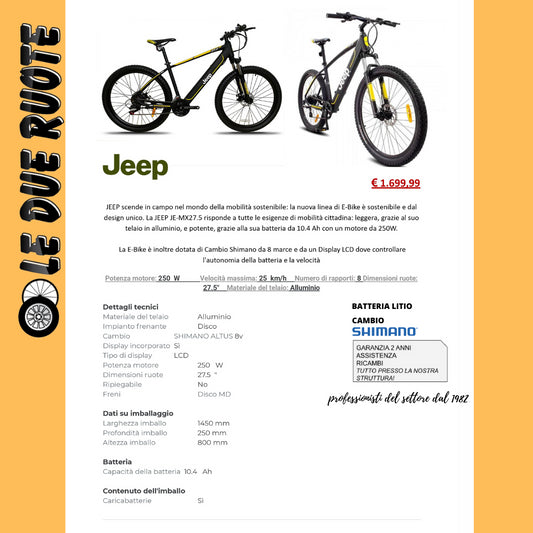 BICI BICICLETTA ELETTRICA MOUNTAIN BIKE JEEP 27.5" 8 VELOCITA' MOTORE 250W LITIO
