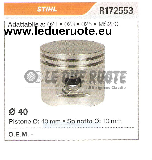 R172553 PISTONE COMPLETO STIHL MS210 MOTOSEGA Ø 40 SPINOTTO 10
