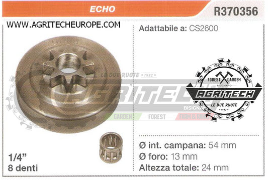 PIGNONE CAMPANA FRIZIONE MOTOSEGA ECHO CS2600 CS320T SHINDAIWA 269T 1/4" 8 DENTI