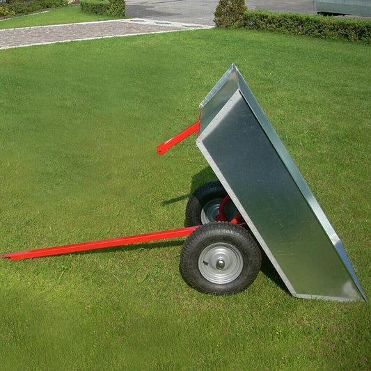 Carrello ribaltabile per trattorino, vasca zincata, dimensioni 138x70x30 cm