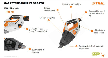 ASPIRATORE MANUALE A BATTERIA ORIGINALE STIHL SEA 20 CON BATTERIA E CARICABATTERIE