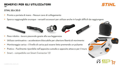 ASPIRATORE MANUALE A BATTERIA ORIGINALE STIHL SEA 20 CON BATTERIA E CARICABATTERIE