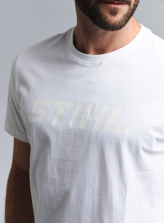 T-Shirt unisex Uomo/Donna bianca con logo tono su tono Originale STIHL