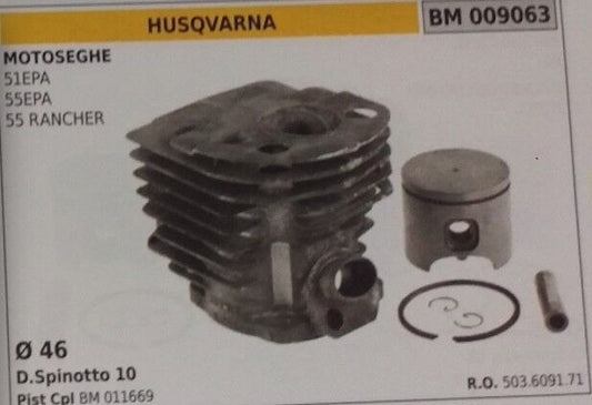 GR. CILINDRO E PISTONE MOTOSEGA HUSQVARNA JONSEREDS HU 55 RANCHER Ø 46 mm