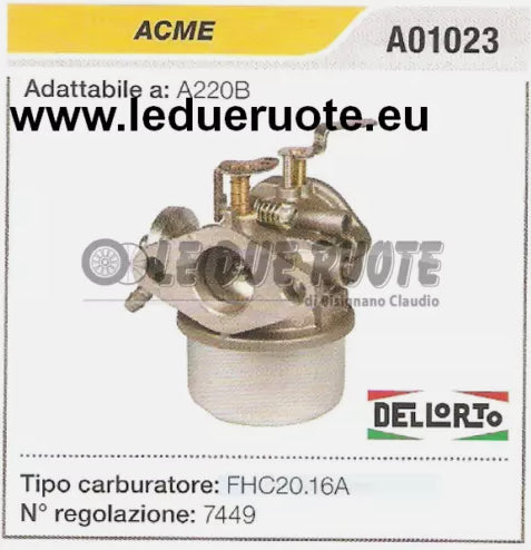 CARBURATORE COMPLETO MEMBRANE ACME MOTORE INDUSTRIALE A 220 B FHCD 20.16A
